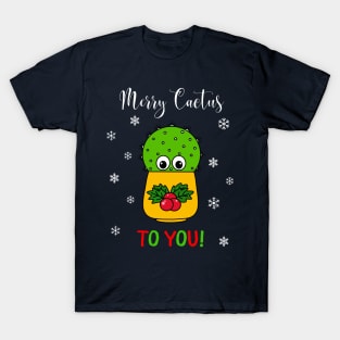 Merry Cactus To You - Cute Cactus In Christmas Holly Pot T-Shirt